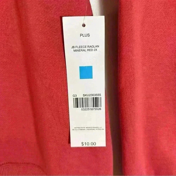 Just Be Plus Size Pullover Raglan Fleece Mineral Red Sweatshirt - Picture 5 of 6